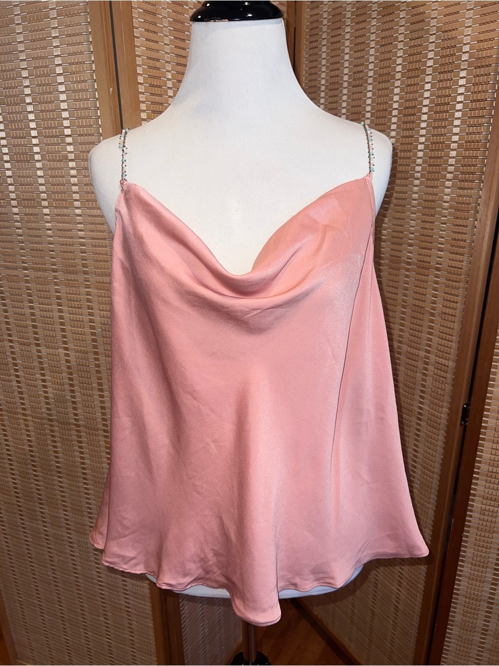 Mustard Seed Pink Satin Cowl-Neck Camisole with Beaded Straps